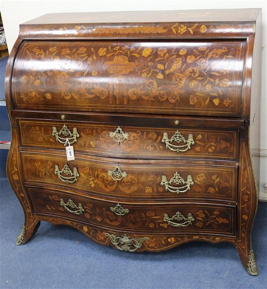 An early 19th century Dutch floral marquetry cylinder bureau W.130cm